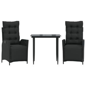vidaXL 3-tlg. Garten-Essgruppe mit Kissen Schwarz Poly Rattan