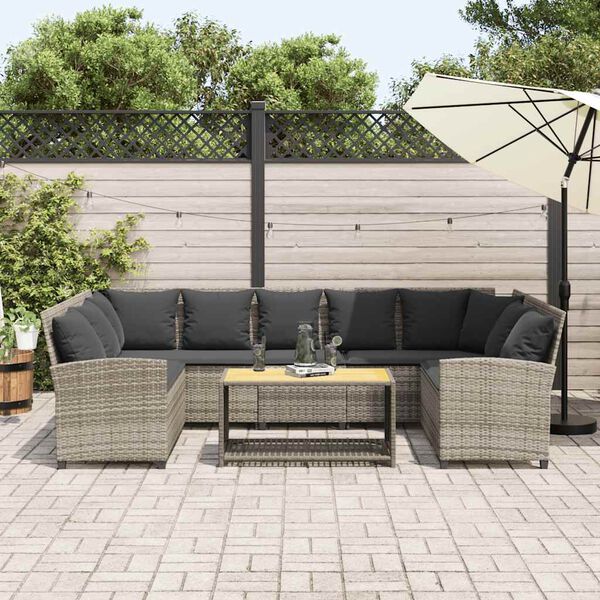 vidaXL Gartensofa mit Kissen Hellgrau Poly Rattan