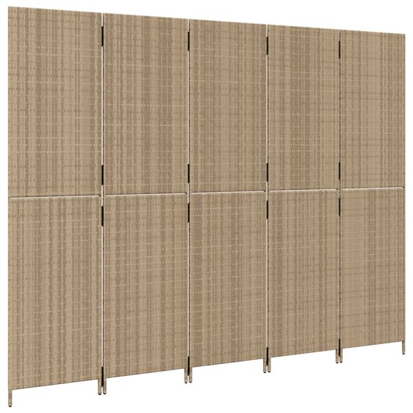 vidaXL Paravent 5-tlg. Beige Poly Rattan