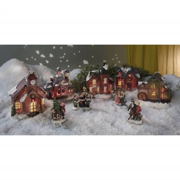 Ambiance 9-tlg. Weihnachtsdorf Figuren Set mit Beleuchtung