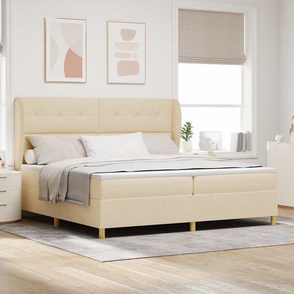 vidaXL Boxspringbett mit Matratze Dunkelgrau 90x190 cm Creme Stoff