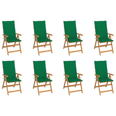 vidaXL Verstellbare Gartenstühle mit Auflagen 8 Stk. Massivholz Teak