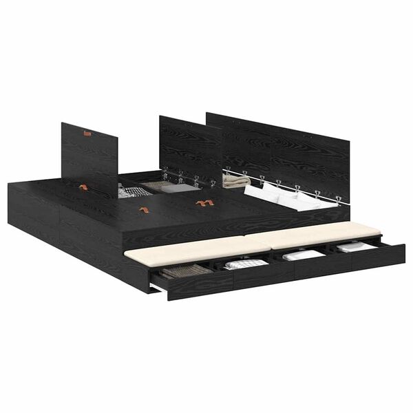 vidaXL Aufbewahrungsbettgestell Schwarz Eichen-Optik 180 cm