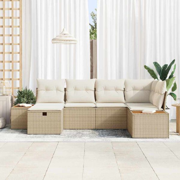 vidaXL Garten-Sofa-Set mit Kissen 6 pcs Beige Poly Rattan