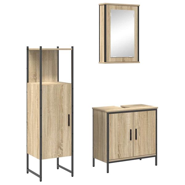 vidaXL Badezimmerm&ouml;bel-Set mit Regal mit T&uuml;r 3 pcs Braun Holzwerkstoff