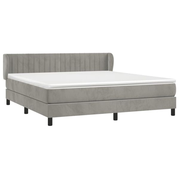vidaXL Boxspringbett mit Matratze Hellgrau 180x200 cm Samt