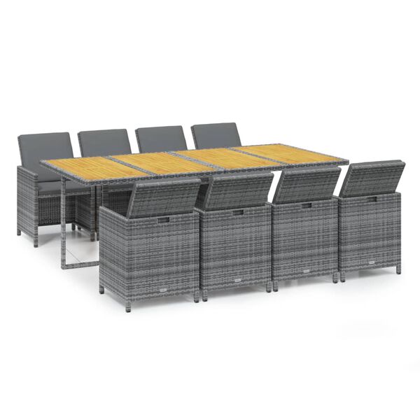 vidaXL 9-tlg. Garten-Essgruppe mit Auflagen Poly Rattan Grau