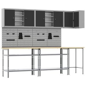 vidaXL Arbeitsschrankset mit Regal mit Schloss 10 pcs Schwarz und Grau