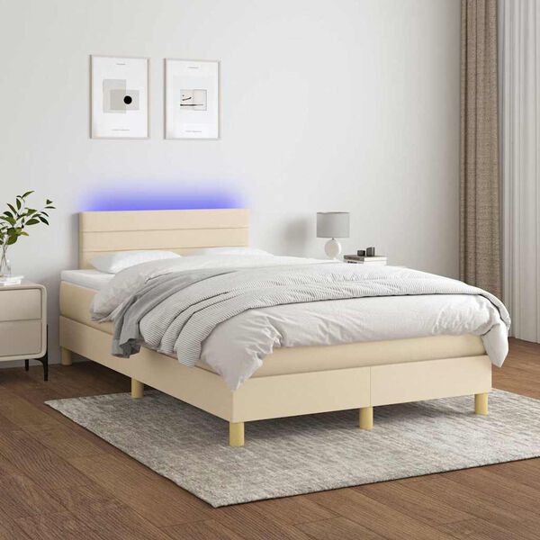 vidaXL Boxspringbett mit Matratze & LED Creme 120x190 cm Stoff