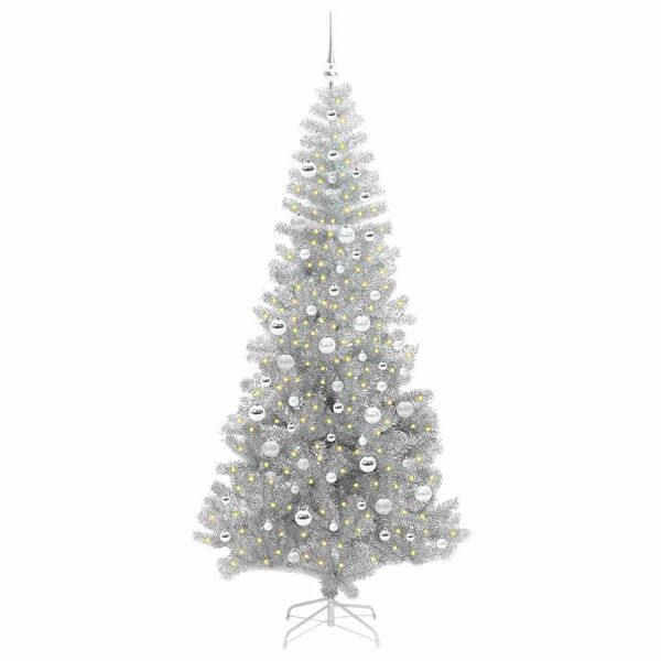 vidaXL Weihnachtsbaum mit 300 LEDs mit St&auml;nder Silber 210 cm PET