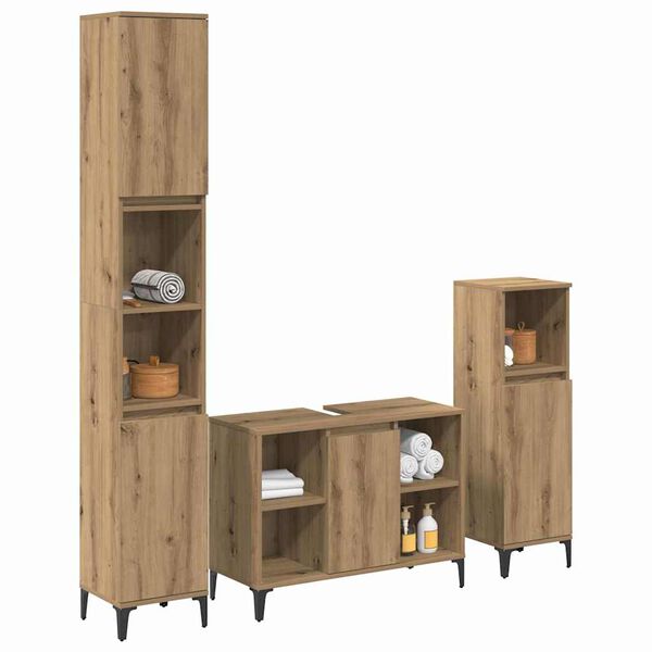 vidaXL Badezimmerm&ouml;bel-Set mit Regal 3 pcs Artisan-Eiche Holzwerkstoff