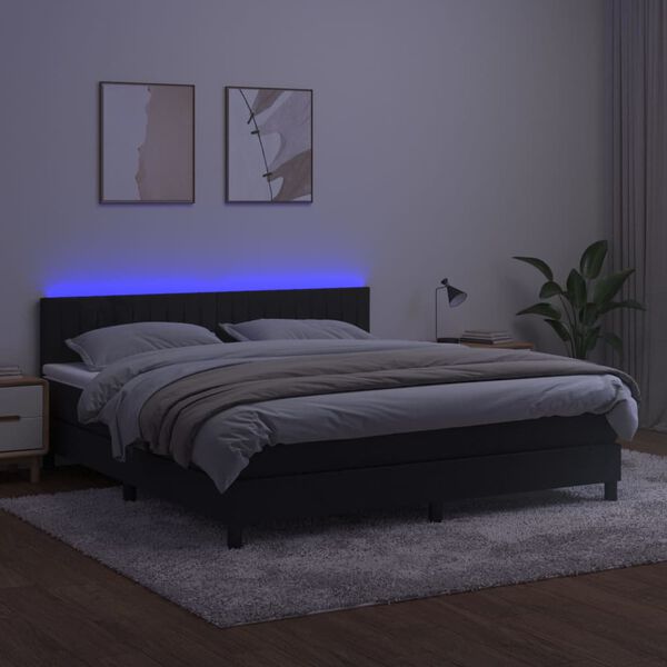 vidaXL Boxspringbett mit Matratze & LED Schwarz 160x200 cm Samt