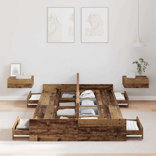 vidaXL Aufbewahrungsbettgestell Altholz 120 x 190 cm Holzwerkstoff