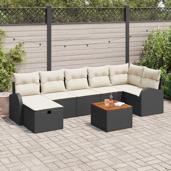 vidaXL Garten-Sofa-Set mit Kissen 8 pcs Schwarz Poly Rattan