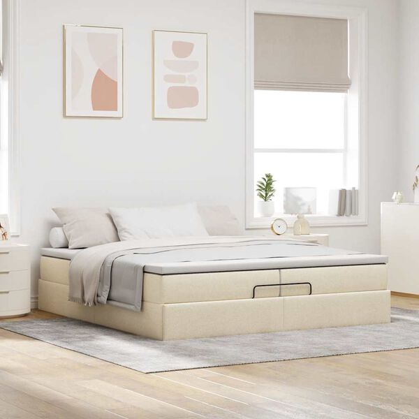 vidaXL Ottoman-Bett mit Matratzen Creme 200x200 cm Stoff