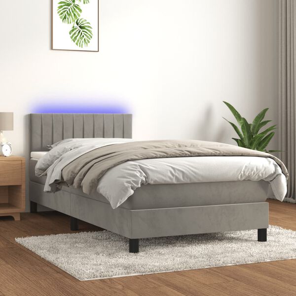vidaXL Boxspringbett mit Matratze & LED Hellgrau 80x200 cm Samt