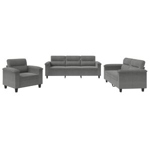 vidaXL 3-tlg. Sofagarnitur mit Kissen Dunkelgrau Mikrofasergewebe