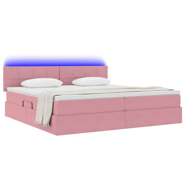 vidaXL Bett mit LED-Lichtleisten mit Kopfteil Rosa 200 x 200 cm Samt