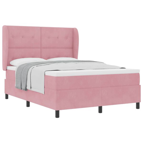 vidaXL Boxspringbett mit Matratze mit Kopfteil Rosa 200 x 140 cm Samt