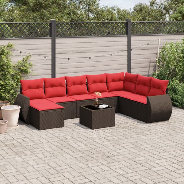 vidaXL 9-teiliges Gartensofa-Set mit Kissen, braun, Polyrattan