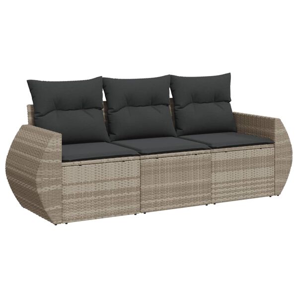 vidaXL 3-tlg. Garten-Sofagarnitur mit Kissen Hellgrau Poly Rattan