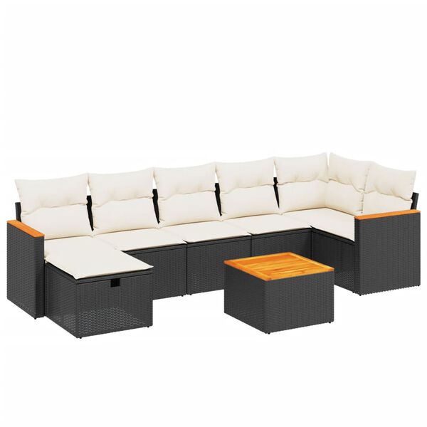 vidaXL 8-tlg. Garten-Sofagarnitur mit Kissen Schwarz Poly Rattan