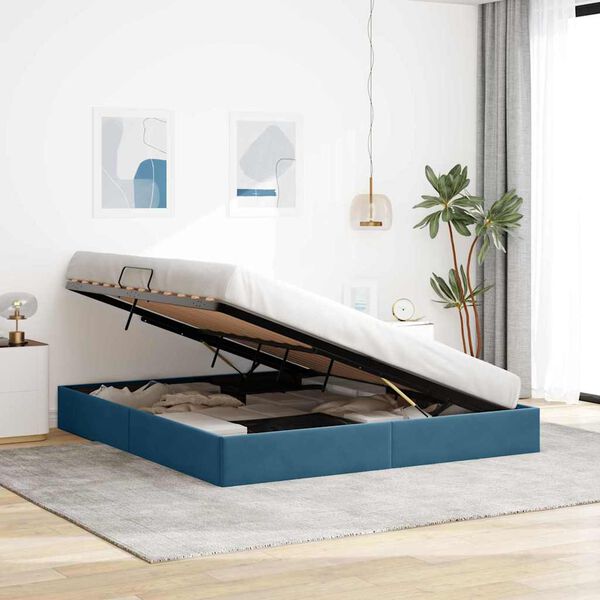 vidaXL Aufbewahrungsbett mit Matratze Dunkelblau 160 x 200 cm Samt