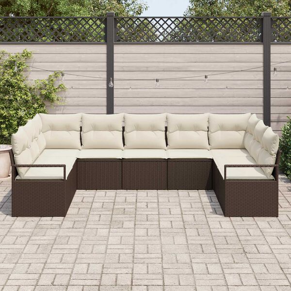vidaXL Gartensofa-set mit Kissen 9 pcs Braun und Wei&szlig; Poly-Rattan