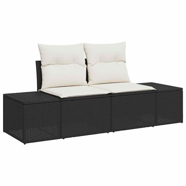 vidaXL Garten-Sofa-Set mit Kissen 4 pcs Schwarz Poly Rattan