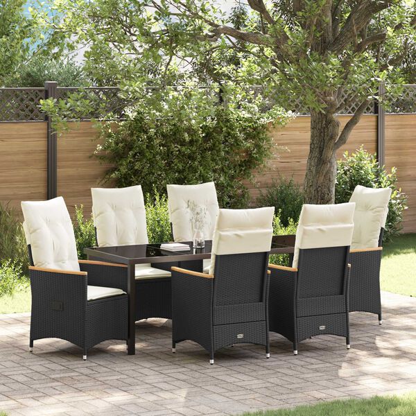 vidaXL Garten Essgruppe mit Kissen 7 pcs Schwarz Poly-Rattan