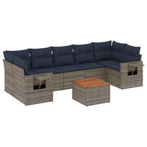 vidaXL 8-teiliges Gartensofa-Set mit Kissen, grau, Polyrattan