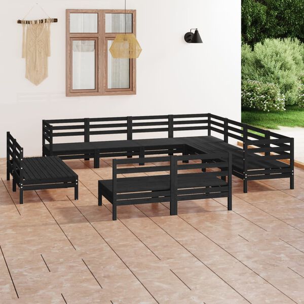 vidaXL 11-tlg. Garten-Lounge-Set Massivholz Kiefer Schwarz