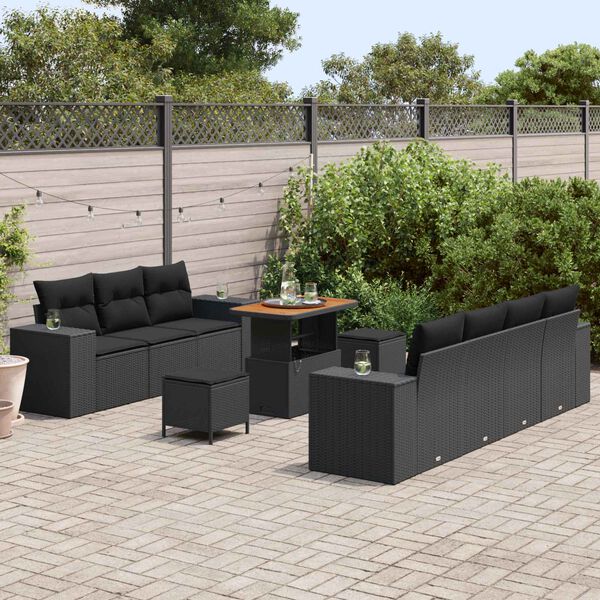 vidaXL Gartensofa-set mit Kissen mit Kissen 10 pcs Schwarz Poly Rattan