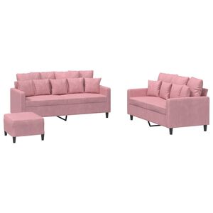 vidaXL 3-tlg. Sofagarnitur mit Kissen Rosa Samt