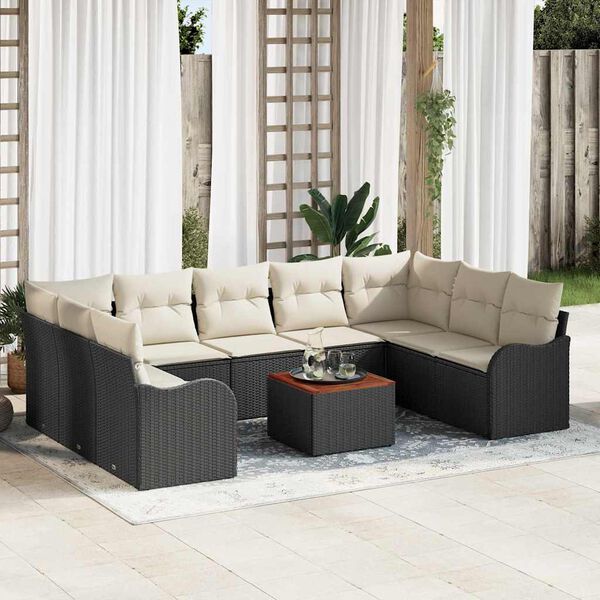 vidaXL Gartensofa-set mit Kissen 10 pcs Schwarz Poly-Rattan