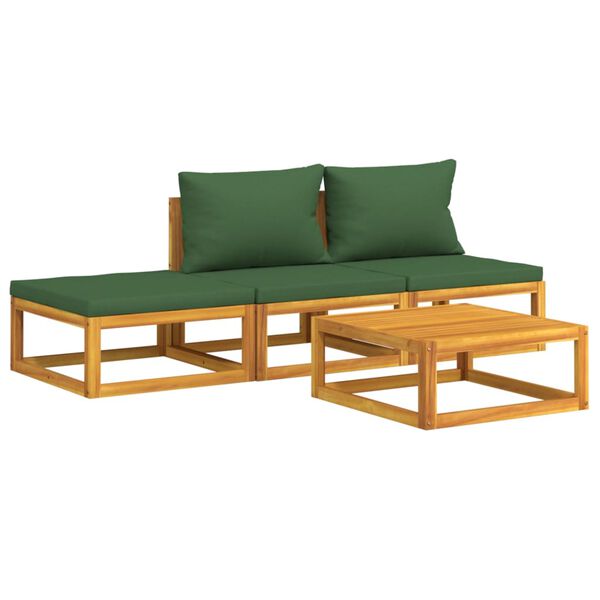 vidaXL 4-tlg. Garten-Lounge-Set mit Gr&uuml;nen Kissen Massivholz