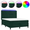 vidaXL Boxspringbett mit Matratze & LED Dunkelgr&uuml;n 140x190 cm Samt