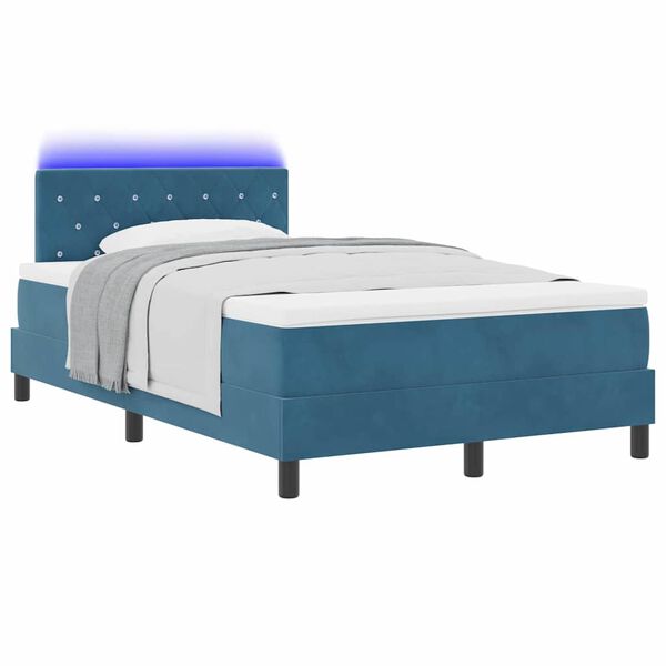 vidaXL LED Boxspringbett mit Matratze Dunkelblau 120 x 200 cm Samt