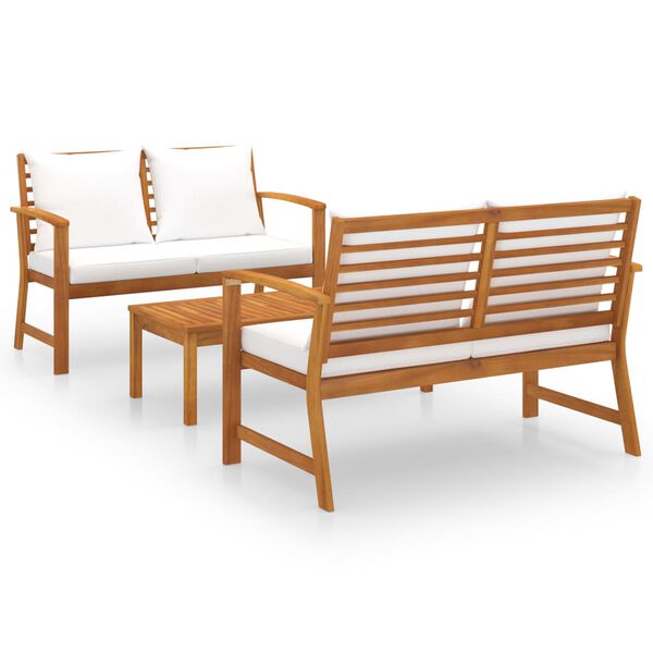 vidaXL 3-tlg. Garten-Lounge-Set mit Auflagen Massivholz Akazie