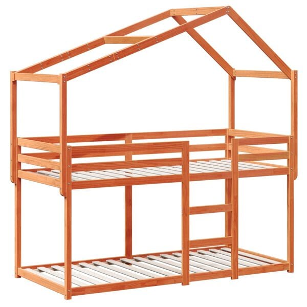 vidaXL Etagenbett mit Dach Wachsbraun 90x200 cm Massivholz Kiefer