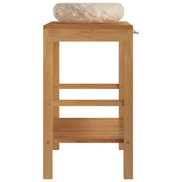 vidaXL Waschtisch Massivholz Teak mit Waschbecken Marmor Creme