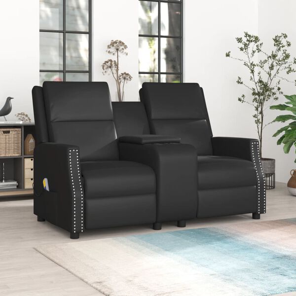 vidaXL 2-Sitzer Massagesessel mit Getränkehalter Schwarz Kunstleder