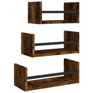 vidaXL 3-tlg. Wandregal-Set mit Stangen R&auml;uchereiche Holzwerkstoff