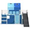 vidaXL Etagenbett mit Rutsche und Gardinen Blau 90x200 cm