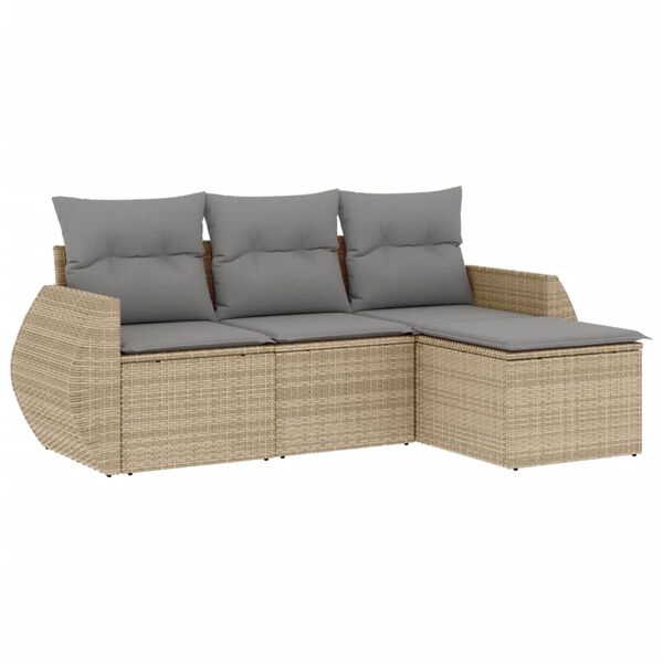 vidaXL 4-tlg. Garten-Sofagarnitur mit Kissen Beige Poly Rattan