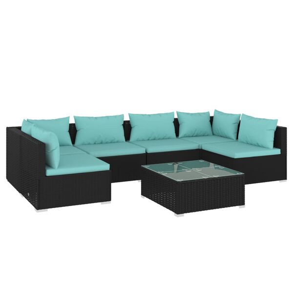 vidaXL 7-tlg. Garten-Lounge-Set mit Kissen Poly Rattan Schwarz