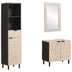 vidaXL Badezimmer Sets mit Regal 3 pcs Wei&szlig;e gewaschene Oberfl&auml;che