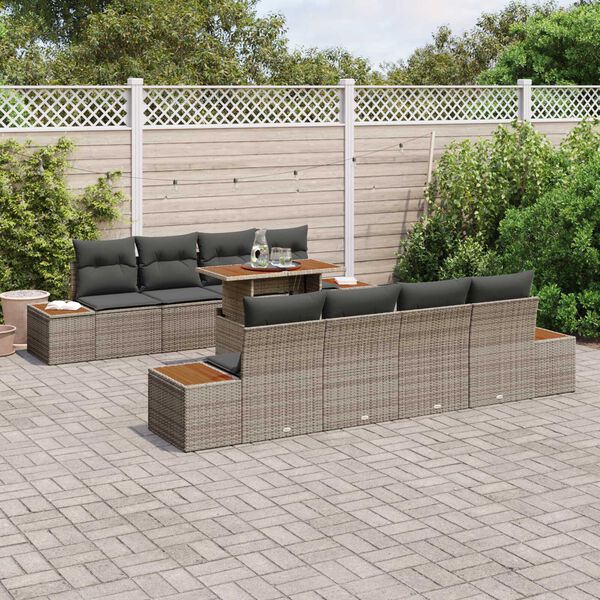 vidaXL Garten-Sofa-Set mit Speicher 9 pcs Grau Poly Rattan