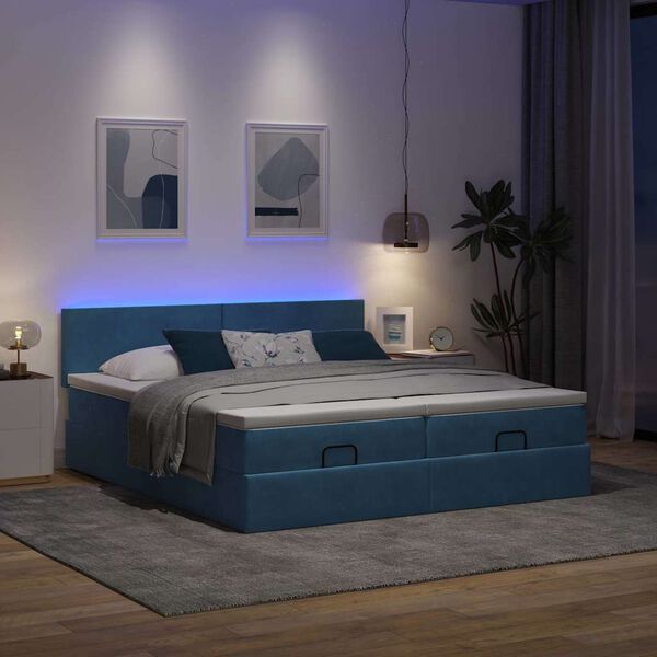 vidaXL Ottoman-Bett mit Matratzen & LED Dunkelblau 200x200 cm Samt