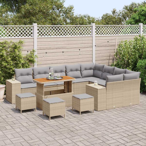 vidaXL Gartensofa-set mit Kissen 13 pcs Beige Poly-Rattan
